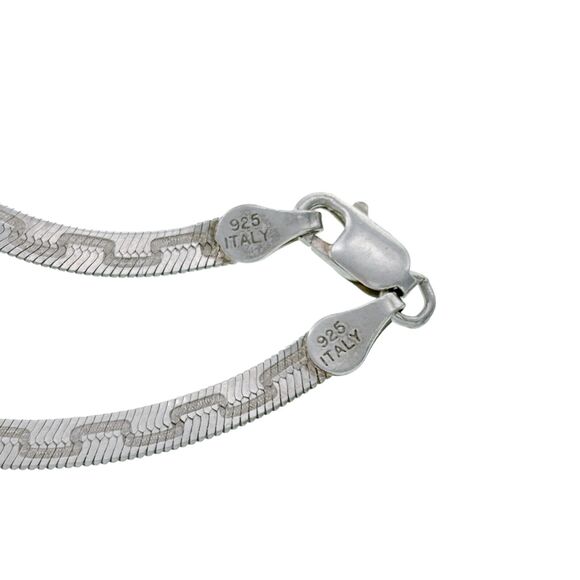 Vintage Italy Sterling Silver 925 3mm Greek Key Herringbone Bracelet 7.5" - Picture 2 of 6